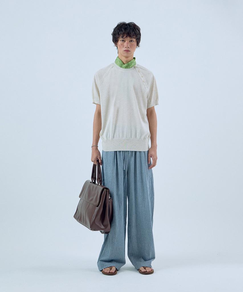 NOISE Shoulder Open Henley Short Sleeve Knit - Ivory