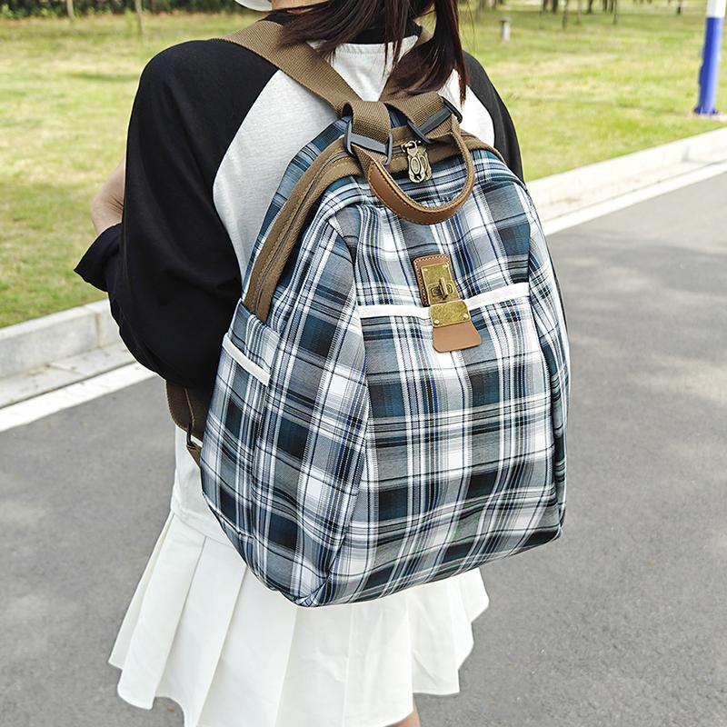 Plaid Travel Backpack Student Schoolbag Class Commuter Backpack
