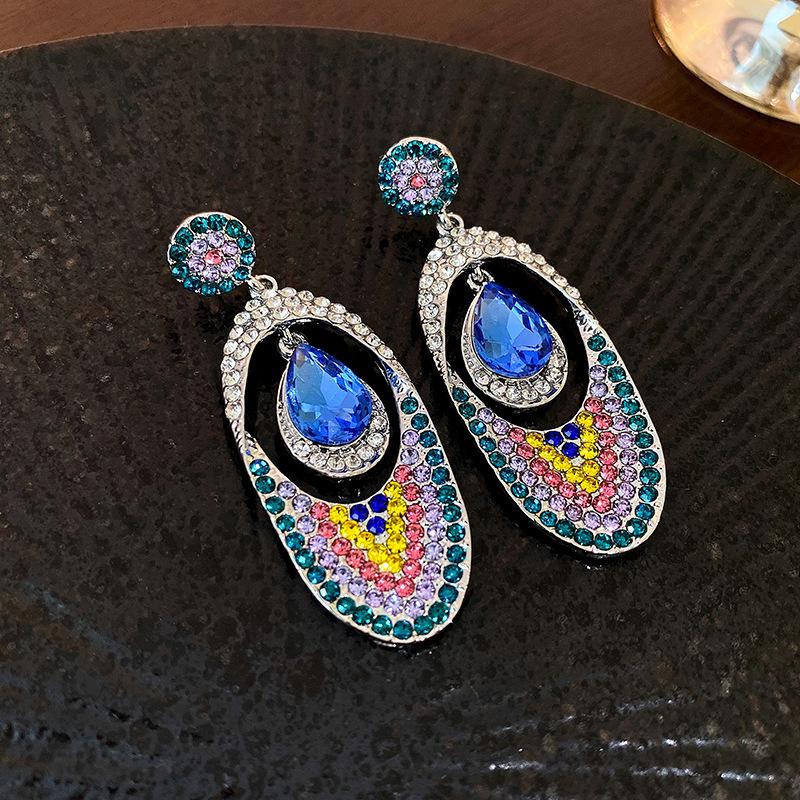 European and American Exaggerated Diamond-encrusted Flower Bow Fringed Earrings Personalized Earrings Internet Celebrity Temperament Earrings