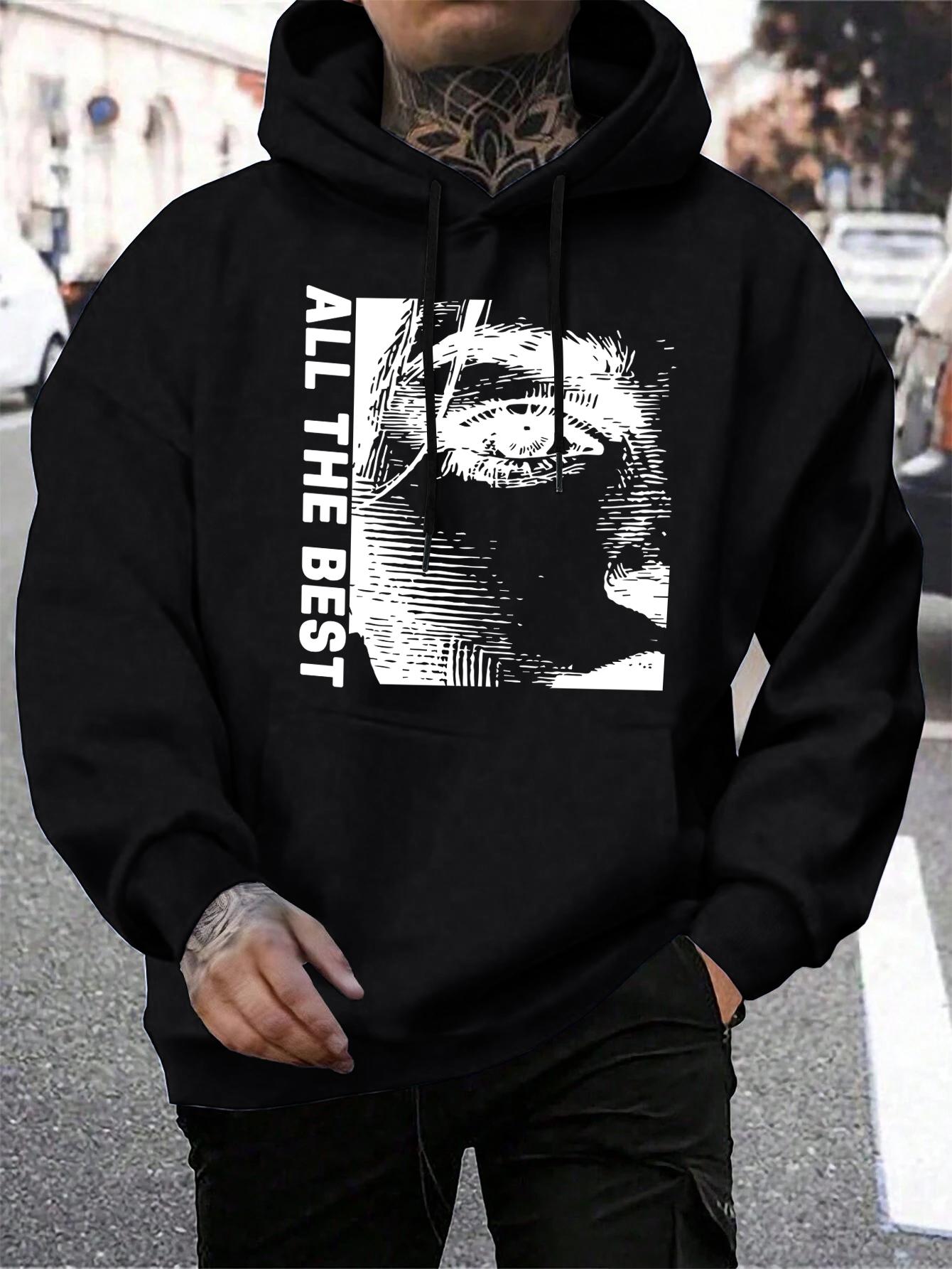

All The Best Creative Eyes Printing Men Hoodies All-Match Pocket Hoody Fleece Casual Hoodie Loose Hip Hop Male Streetwear 3XL