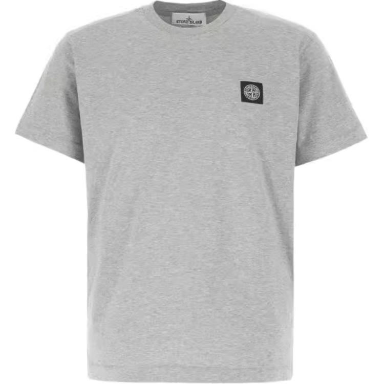 STONE ISLAND FW24 Хлопковая однотонная футболка с нашивкой с круглым вырезом и коротким рукавом мужская топы серый 811524113-A0M64 S 13480₽