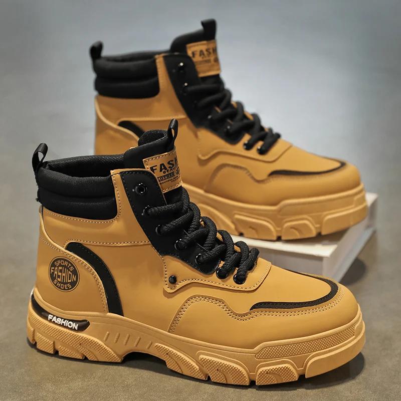 Taco High Heel Ankle Boots Men Work Safety Shoes Dress Booty Man Men's Leather Winter Shoes Brown Boot Mens Shoe Casual Sneakers