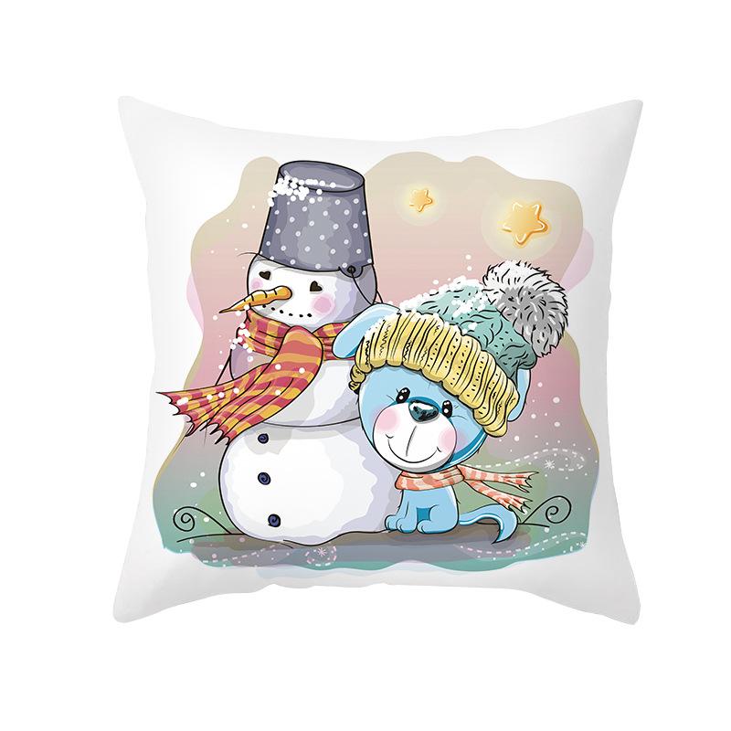 New Snowman Christmas Pillow Cover Winter Cartoon Print Sofa Fashion Home Pillow Cover