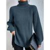 Autumn Winter Turtleneck Women Sweater New Fashion Loose Plus Size Casual Knitted Pullover Sweaters Solid Color Split Elegant Long Sleeve Sweater 1151