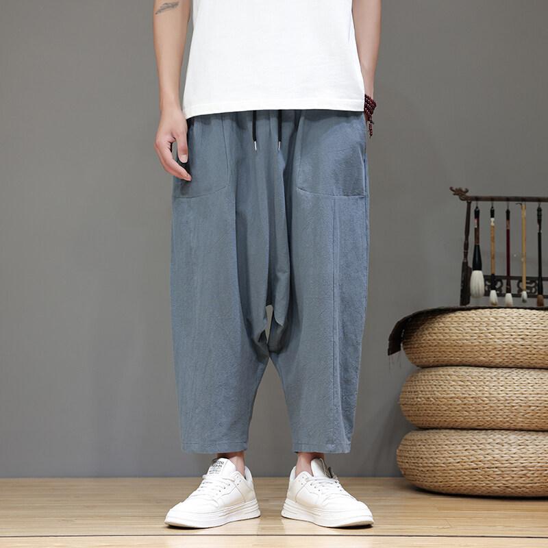 2025 Chinese Style Men Solid Color Harem Pants Fashion Oversized Wide Leg Pants Women Casual Loose Crotch Hip-Hop Trousers