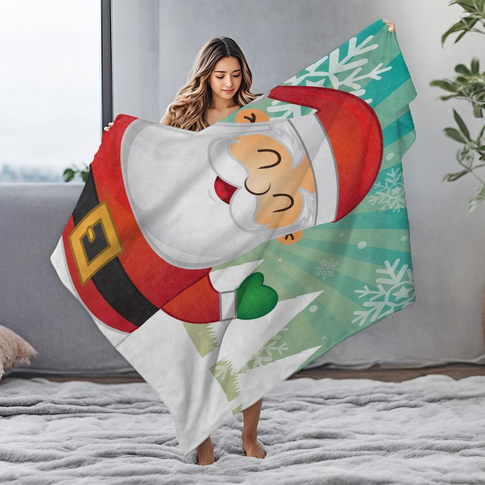 Santa Claus Throw Blanket Christmas Flannel Fleece Blanket Cozy Warm Holiday Gift Home Decor Festive Reindeer Winter Decor