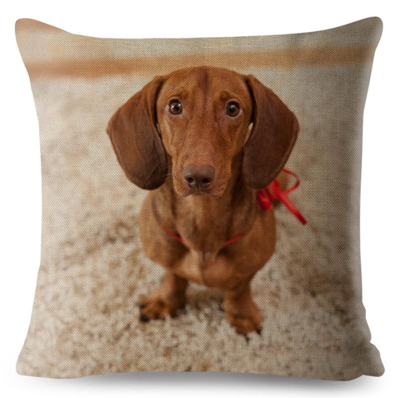 Față de pernă drăguță cu imprimeu câine teckel miniatural, 45*45 pătrată, huse de pernă din in, față de pernă, decor pentru canapea și casă, fețe de pernă