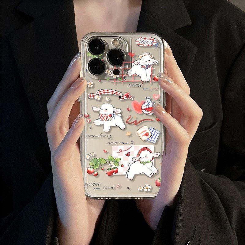 Cute Lamb Pattern Phone Case for IPhone 13 12 15 11 16 14 Pro Max IPhone 15 16 14 Plus Fashionable Transparent Protective Case