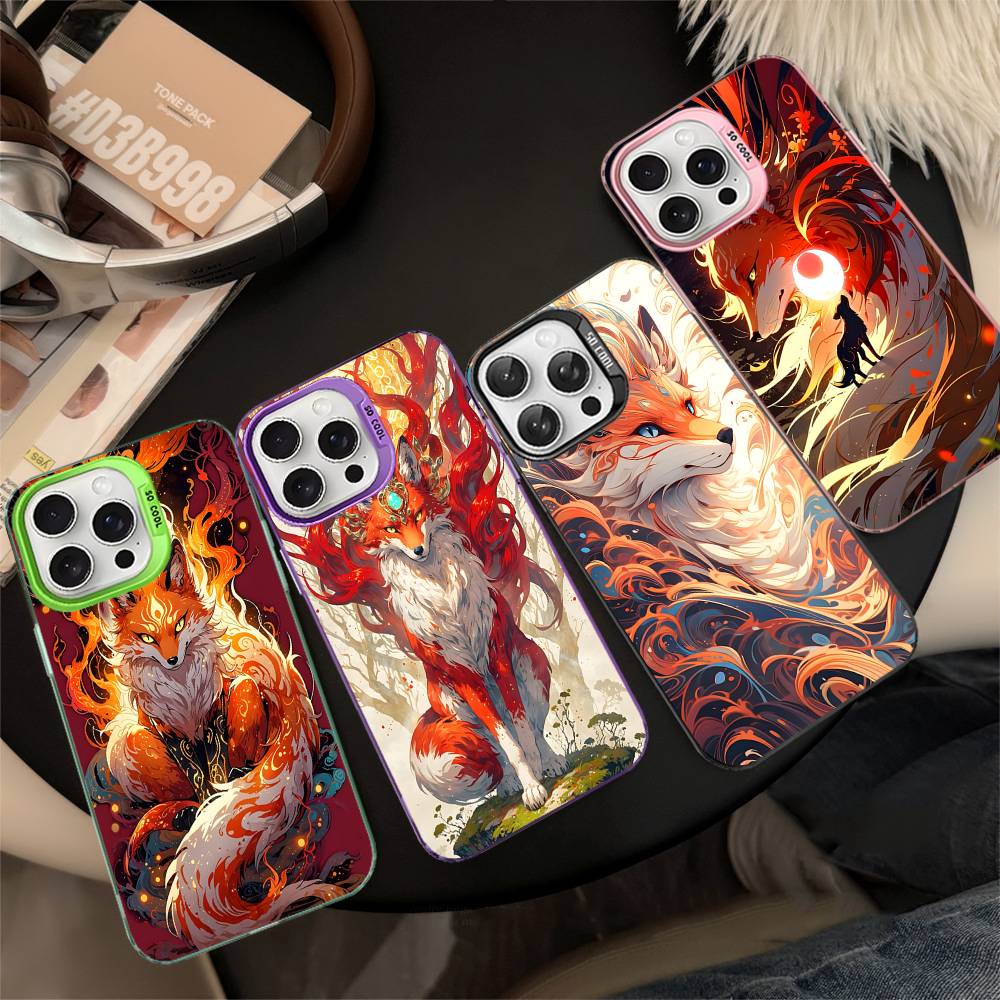 Cartoon Animal Fox Phone Case For IPhone 17 16 15 14 11 12 13 Pro Max Pro Plus Colored Silver Cover