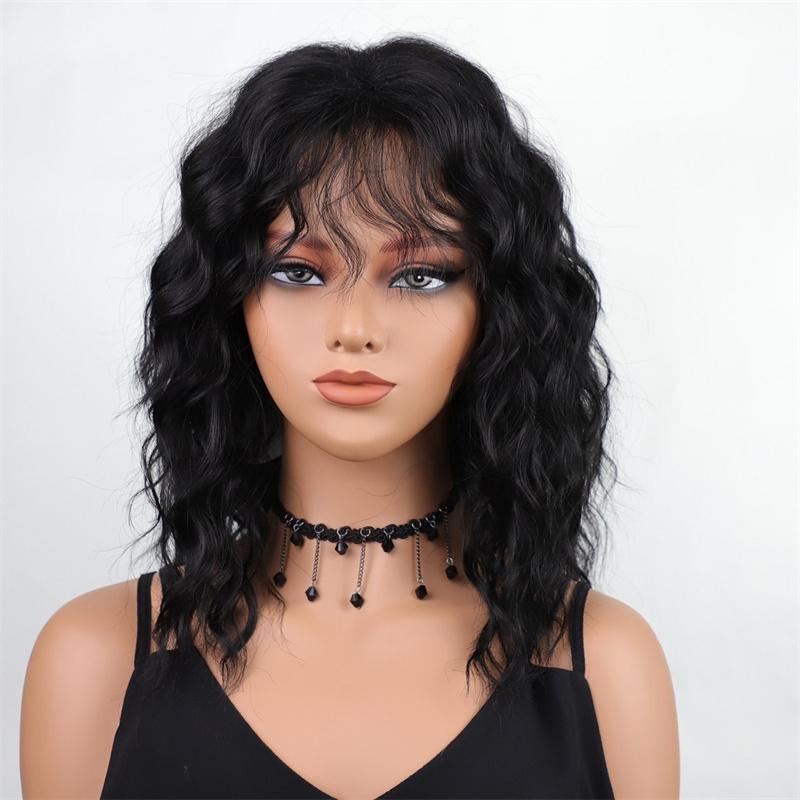 

Синтетический натуральный парик Длинные вьющиеся волосы для женщин Парик для повседневной носки с челкой Подарок для больного раком Наряды Костюмные парики