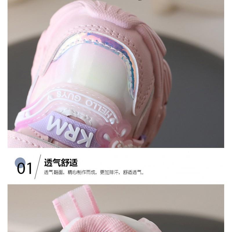 Glowing Kids Sneakers Girls Boys Soft Rubber Sole Anti-Slip Cartoon Princess Shoes With Closure