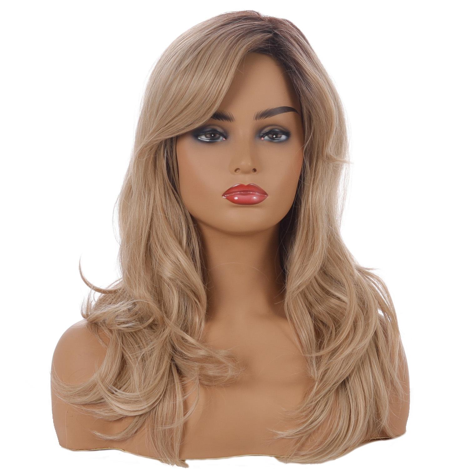 

Европейский и американский парик, женская мода, длинные вьющиеся волосы, окрашенные сверху, головные уборы из частичного волокна