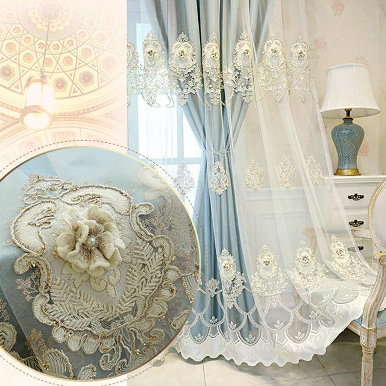 Európai stílusú függönyök sötétítő ruha fonal dombornyomott hímzés nappali hálószoba luxus függönyrúd