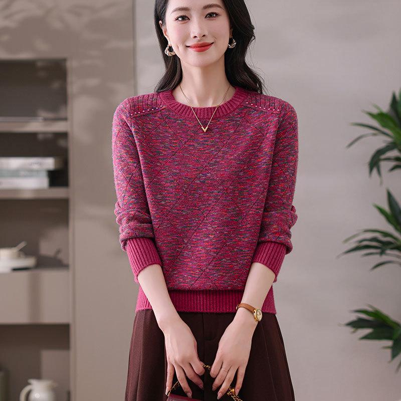 Autumn Winter Round Neck Loose Casual Patchwork Sweater Women Trend Fashion All-match Knitting Pullover Top