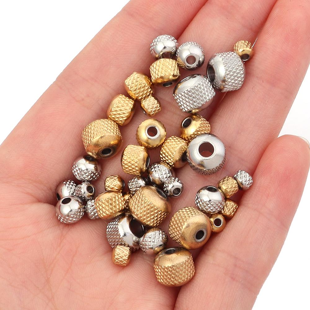 20-40pcs/lot Stainless Steel Beads 4mm 6mm 8mm Gold Color Texture Loose Spacer Beads For Jewelry Making Findings DIY Bracelet