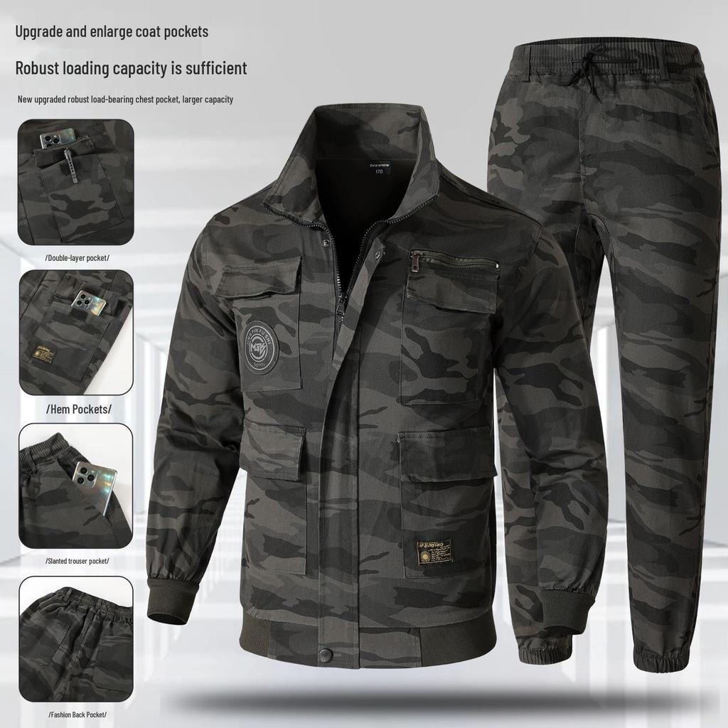 Unisex Elastic Workwear Set: Camouflage Cotton, Anti-Scald, Wear-Resistant for Welders and Auto Repair