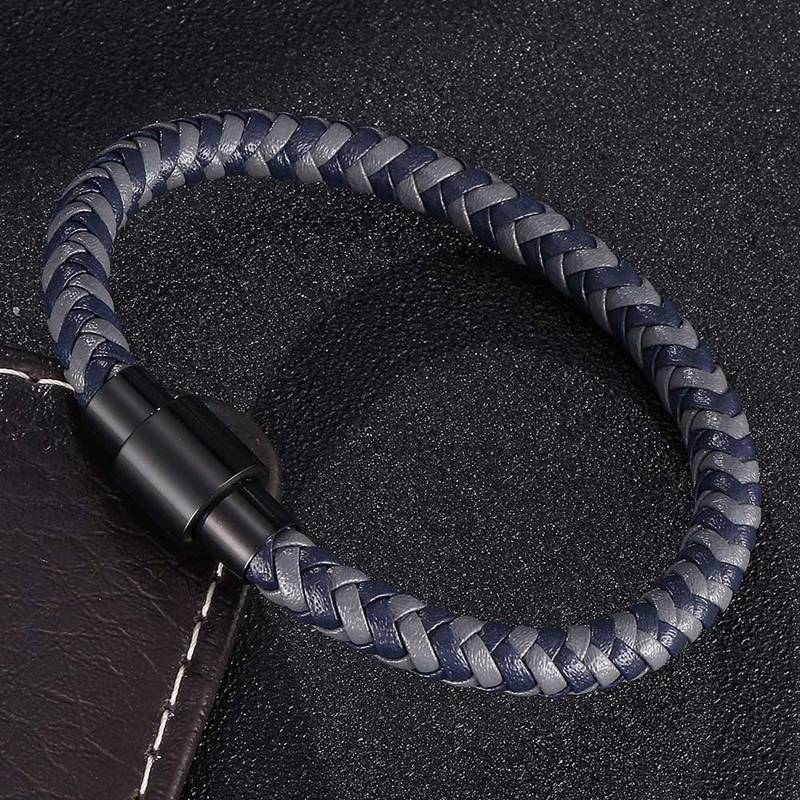 

Новый модный ювелирный браслет для мужчин, плетеный кожаный браслет из нержавеющей стали с застежкой-шармом, браслет для мужчин, подарок 205mm чёрный