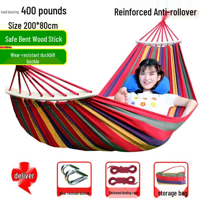Anti-Rollover Outdoor Canvas Hammock for Adults - Single/Double Sizes