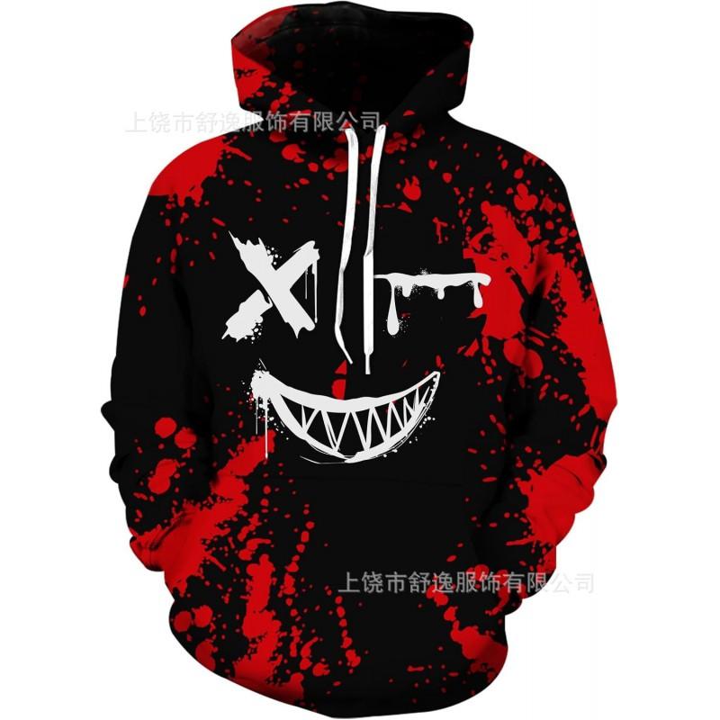 Mens Oversized Hooded Sweatshirt With Digital Print Casual Long Sleeve Top