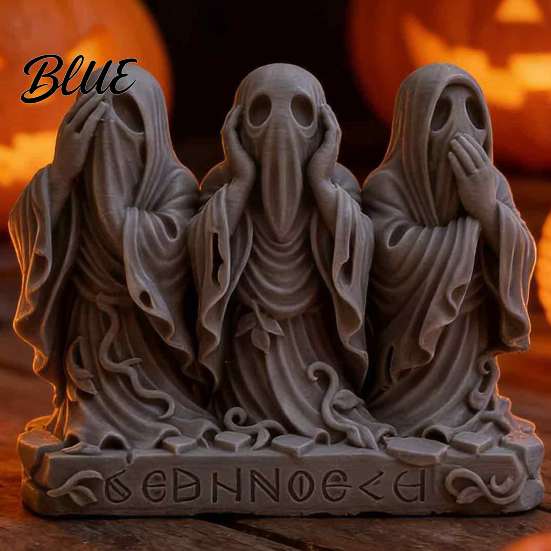 Unique Creative Gift 3D Printed Ghost Figurine  See Hear Speak No Evil Gothic Collectible Statuette Statue  Halloween Desktop Ornament for Home