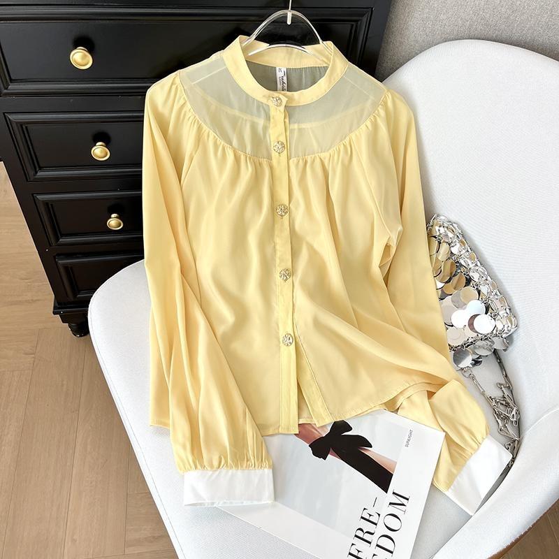 

Желтая красивая рубашка женская ранняя весна новая роскошная с высоким чувством уникальная и красивая не люблю развевающуюся блузку 3XL ([Recommended 138-75kg]) жёлтый