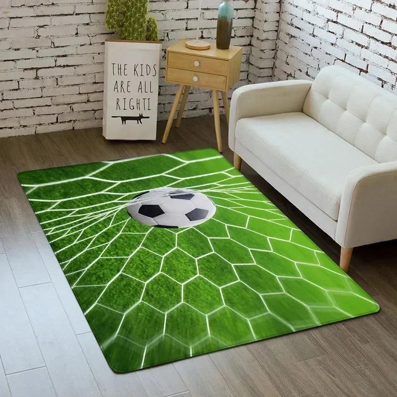 Sporty Football Pitch Floor Mat Non-Slip Washable Carpet for Living Room or Boy's Bedroom Vibrant Rug for Sofa Area Decor