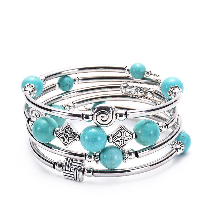 Bohemian Style Natural Turquoise Wrap Bracelet for Women - Multilayer Design