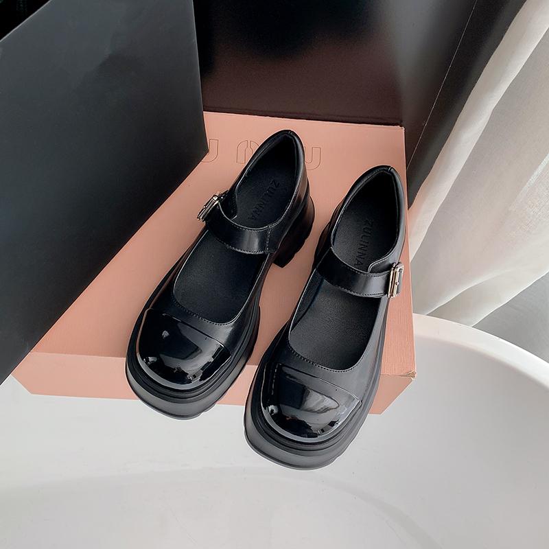 Platform Mary Jane Shoes High Heels Small Shoes Thick Heel One Word Black And White Color Matching British Style Japanese Loafers
