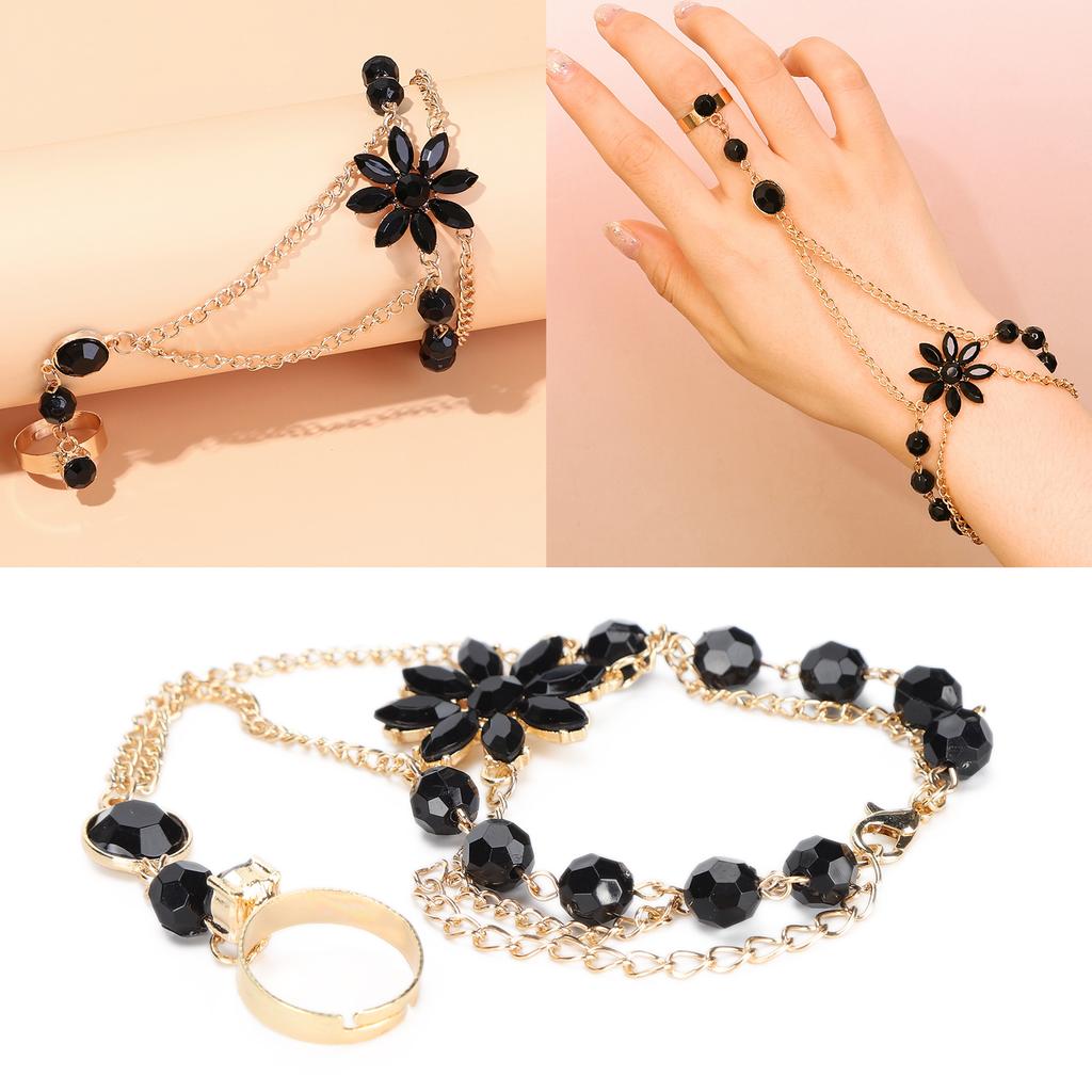 Stylish Hand Harness Bracelet Alloy Finger Ring Bracelet Chain Wrist Harness Chain for Women Girl