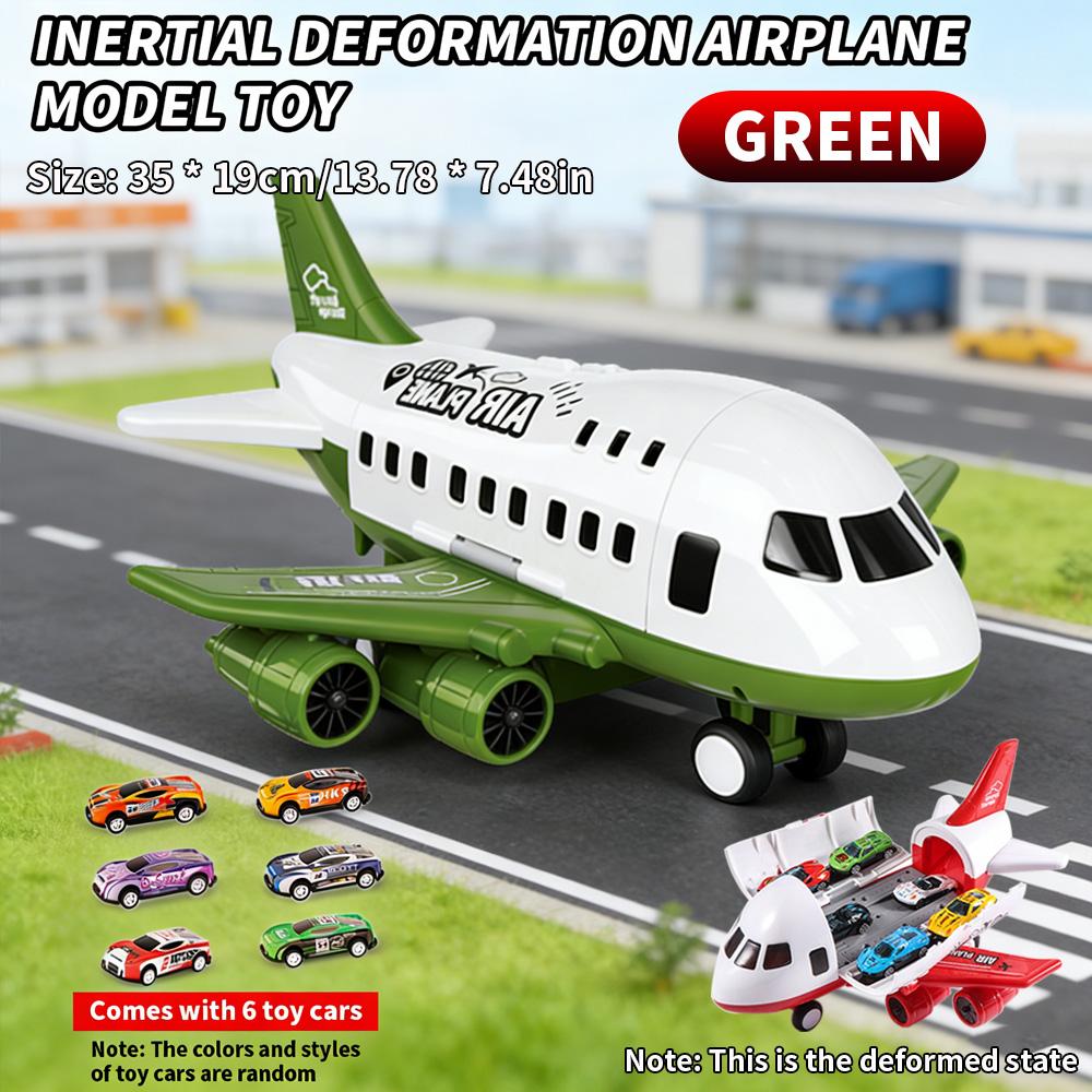 Kids Airplane Toy Set Large Airliner Model with 6 Toy Cars Storage Inertia Airplane Color Box