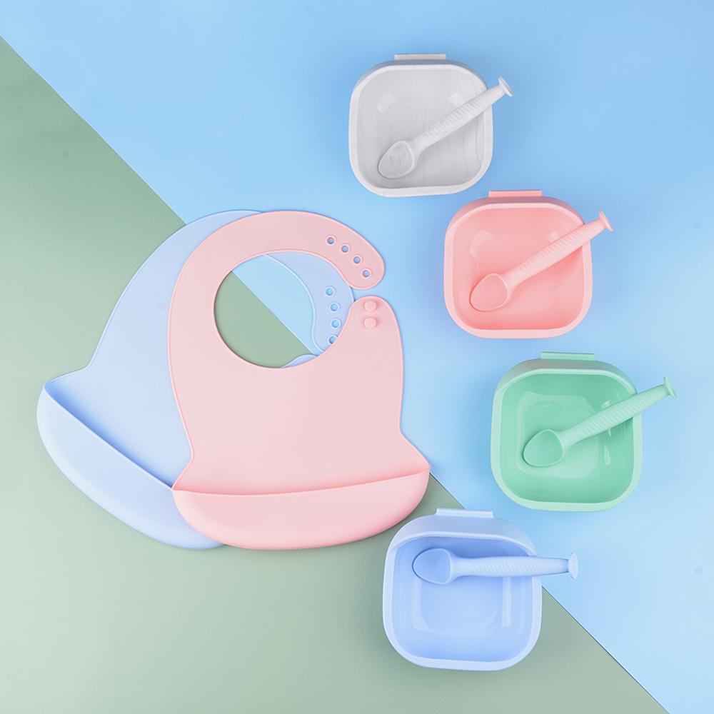 Non-Toxic Strong Waterproof Bpa Free Unbreakable Dinnerware Suction Silicone Baby Feeding Bowl With Spoon Training Food Set