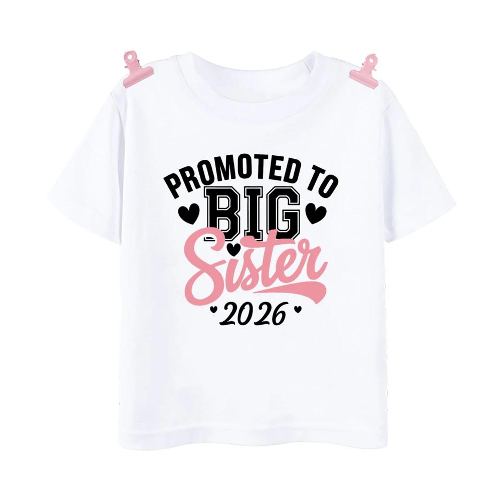 Zum großen Bruder/zur großen Schwester 2026 befördert Gedrucktes Kinder-T-Shirt Kinder Sommer-Outfit Kurzarmhemden Baby-Ankündigungs-Kleidung