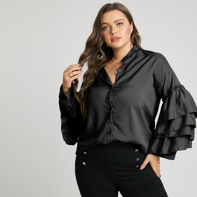 

Весенние рубашки с расклешенными рукавами OL, женские повседневные элегантные топы с рюшами и длинными рукавами, большие размеры FZH 5XL белый