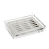 Bathroom Sink Glass Soap Dish with Metal Drain Tray, Freestanding Rectangular Design for Countertop Wash Area Use