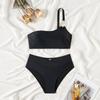 Solid One Shoulder Low Waist Sexy Bikini Set Elegant Comfortable Two Piece Swimwear
