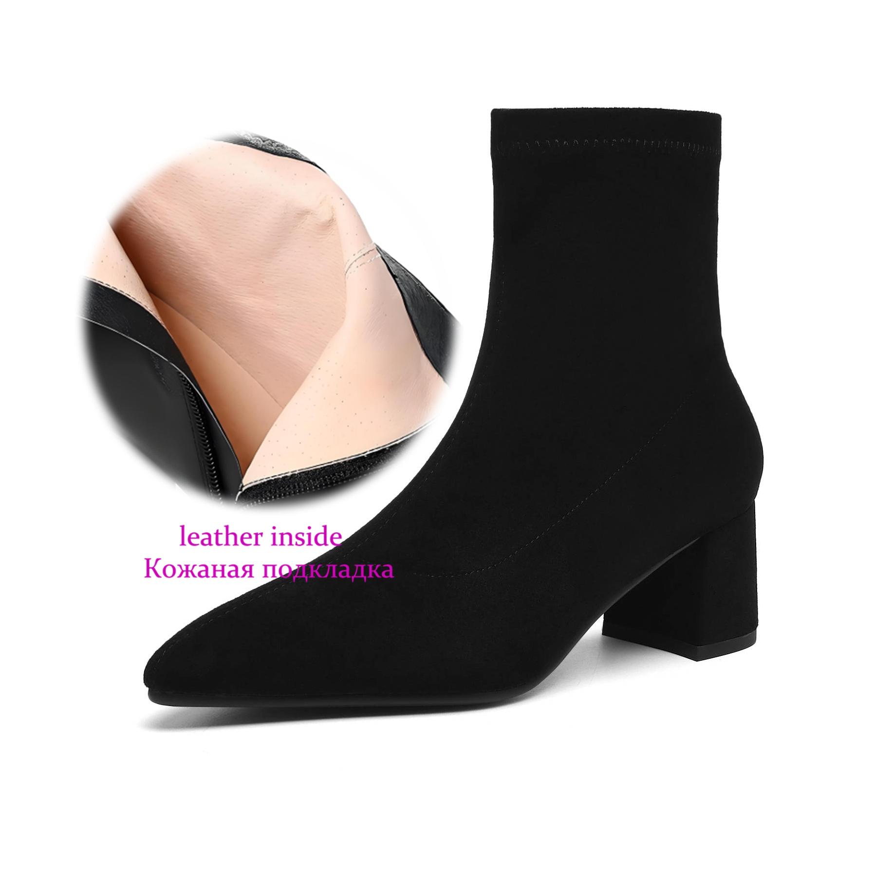 

Krazing Pot Flock Pointed Toe Thick Heels Chelsea Boots Size 43 Zip Beauty Lady Women Ankle Boots 37