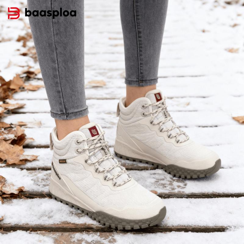 BAASPLOA Women's Winter Waterproof  Warm Plush New Women's Cotton Shoes Winter High Top Cotton Shoes Snow Boots Outdoor Hiking Boots