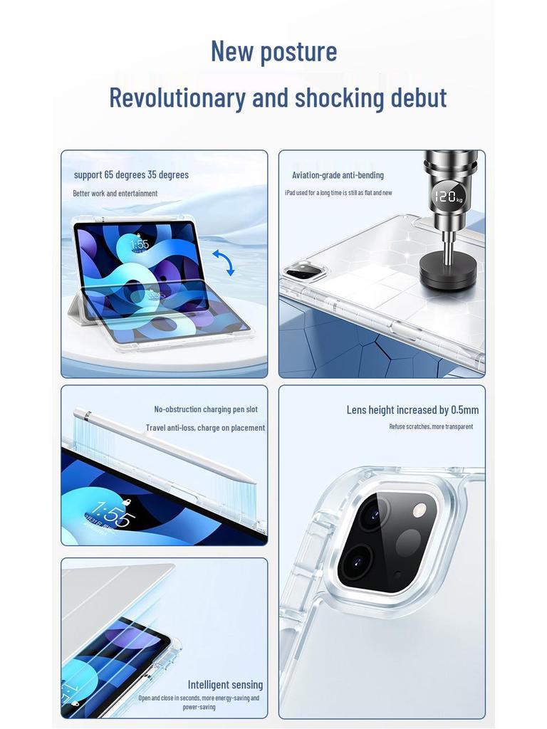 High-Transparency Rotating Protective Case for Apple, Huawei, Xiaomi Tablets - IPad Tri-Fold, Anti-Bend Design