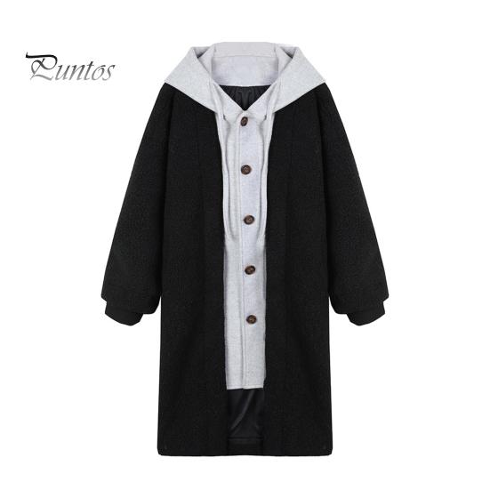 

Женское зимнее пальто, имитация двухкомпонентного с капюшоном, цветные блоки, длинный рукав, свободная длина до колена, толстое плюшевое теплое однобортное красное пальто с завязками M чёрный