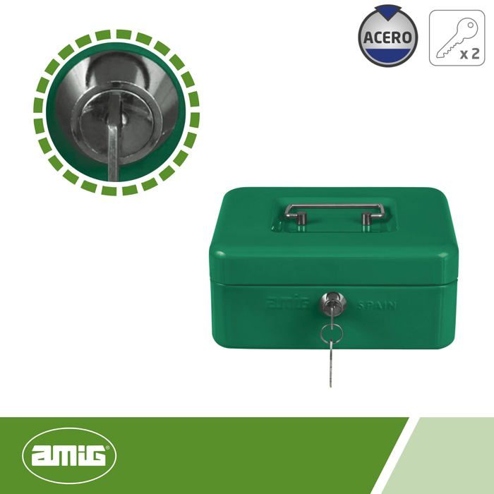 Caisse de débit - amig - 3204 - acier - vert - serrure de sécurité nickelée