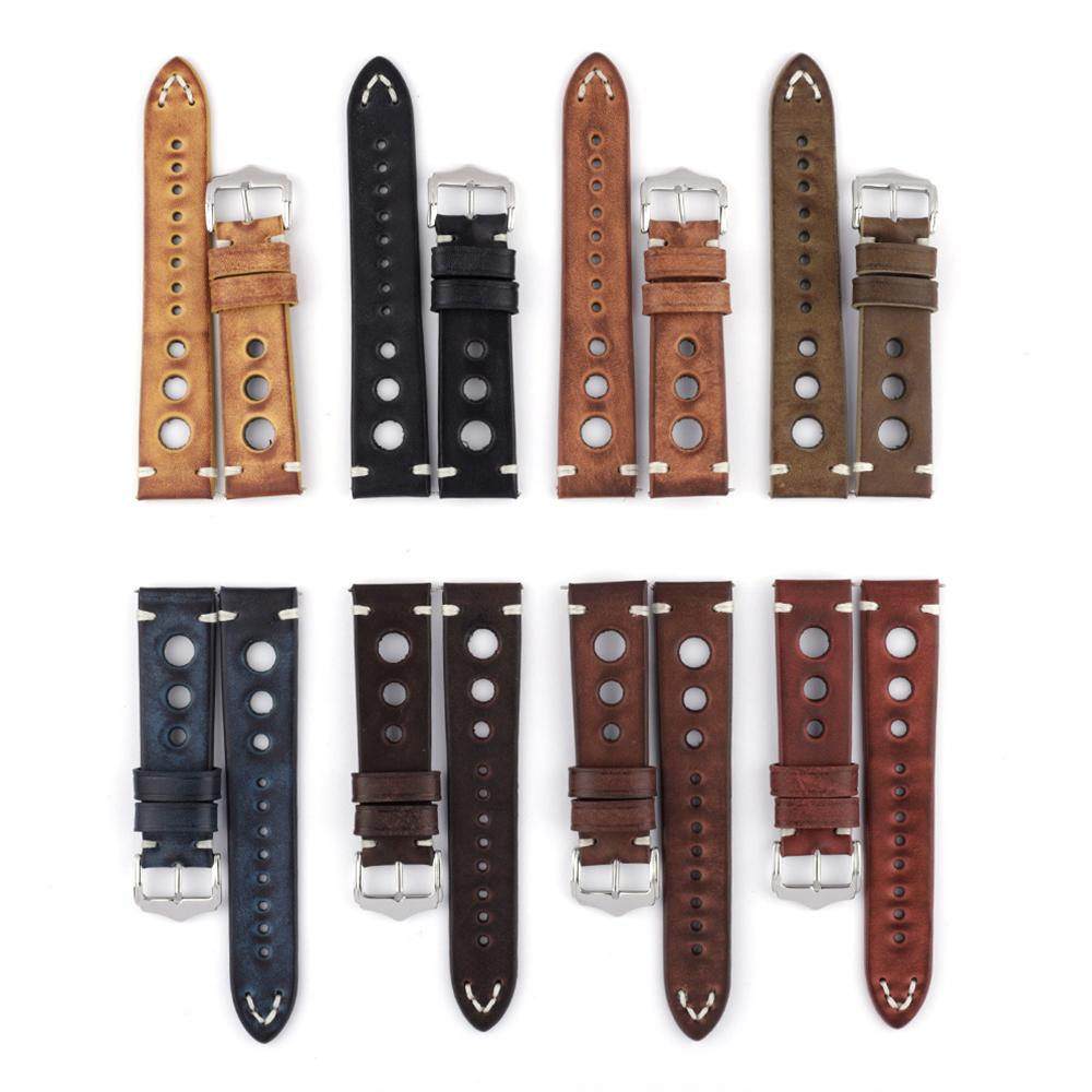 Vintage Leather Watch Strap Handmade Cowhide Watchband 20mm 22mm 24mm Breathable Watch Band for Men Replacement Bracelet Belts