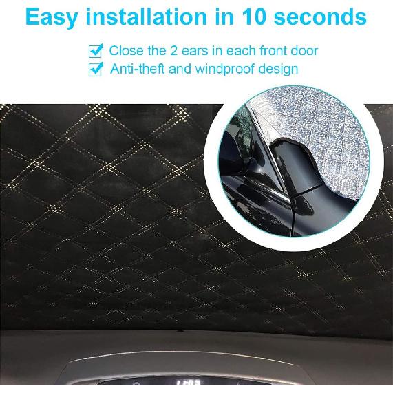 Car Windshield Snow Cover With 4 Layers Windproof Protection Defense Frost Sunlight, All Weather Winter & Summer Front Window Automotive Covers Sun &