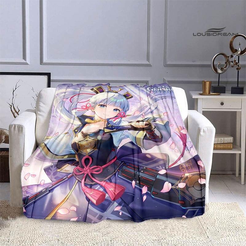 Deka Genshin s kresleným potiskem flanelová měkká a pohodlná deka rozkládací pohovka, kterou musíte mít jako dárek k narozeninám