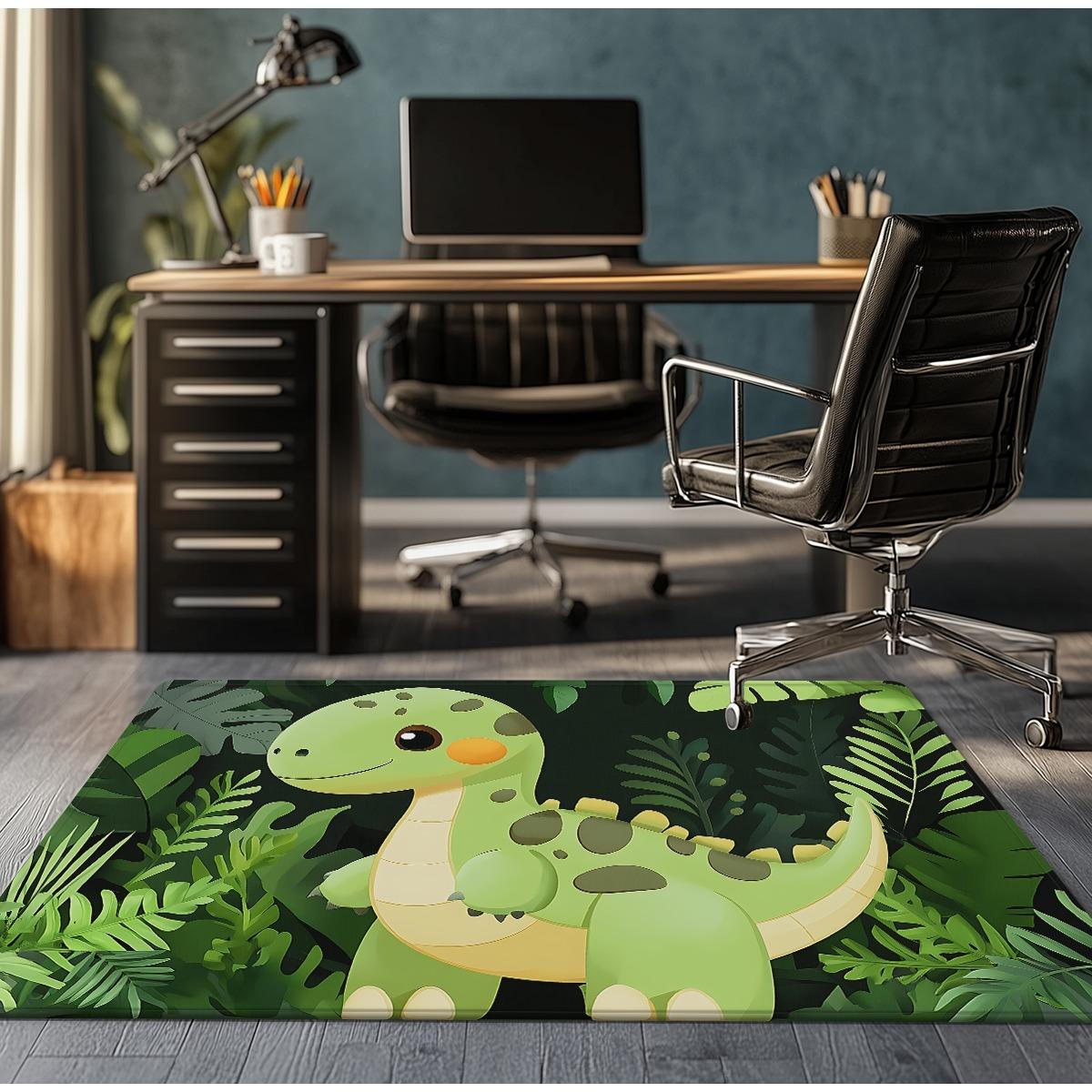 

dinosaur in jungle crystal velvet rug cartoon animal design kids room decor green leaf background soft playful floor mat 50x80cm