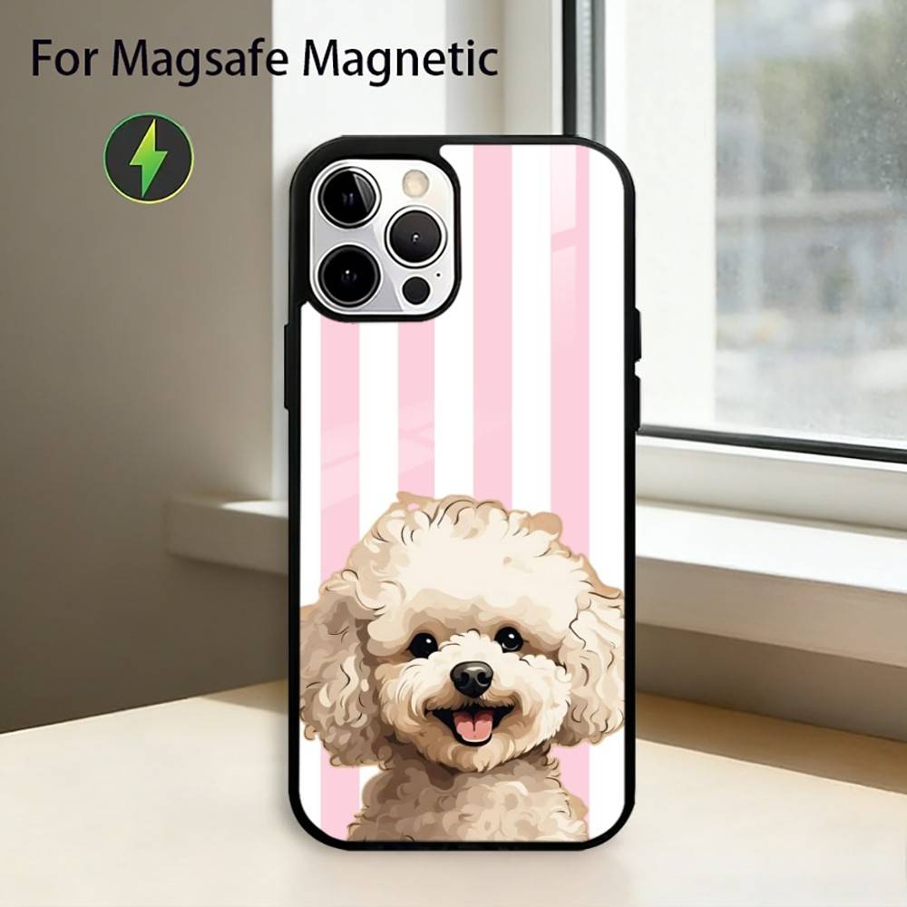 Cute Cartoon Bichon P-puppy Phone Case For iPhone17,16,15,14,13,12,11 Plus,Pro Magnetic with Magsafe Wireless Charging