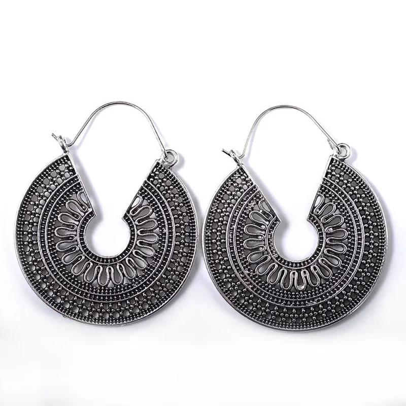 New Vintage Ethnic Hollow Flower Gypsy Dangle Trible Earring for Women Fashion Indian Jewelry Gifts
