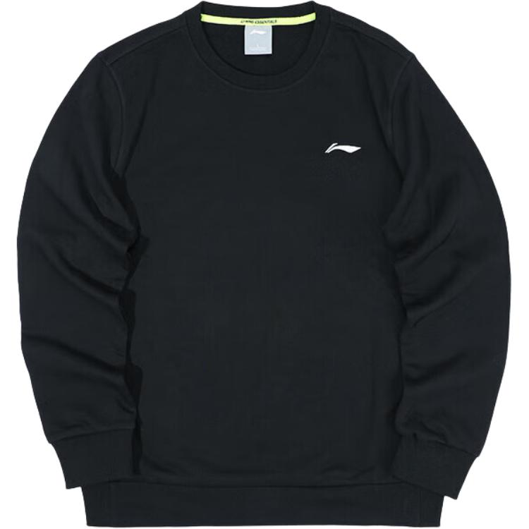 Li Ning Training Series Solid Color Logo Round Neck Comfortable Breathable Sports Sweatshirt Men Sweatshirt Black AWDUA37-1