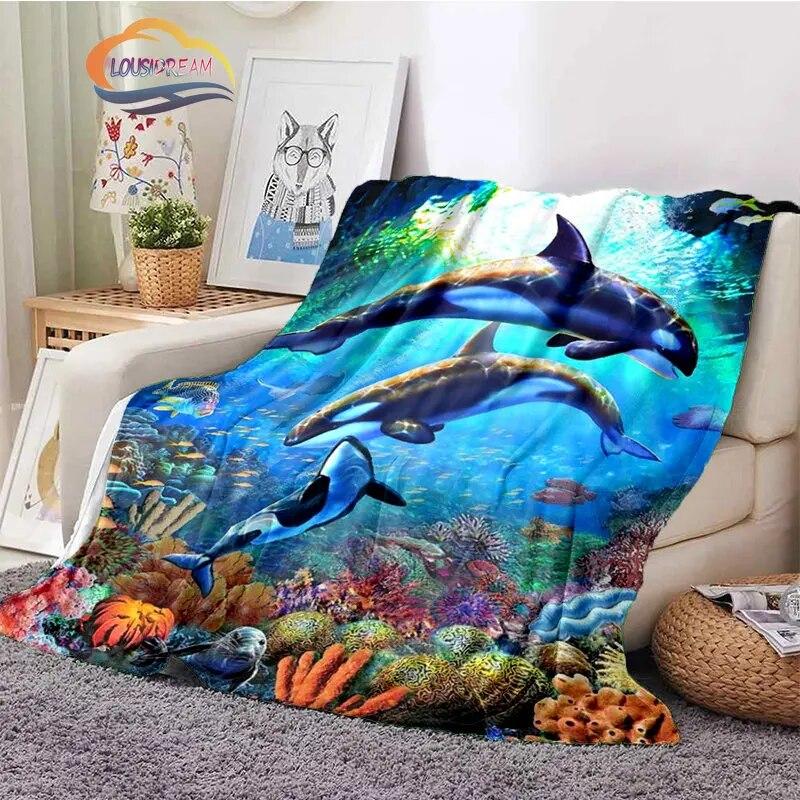 Sea Animal World Series Blanket Cute Oceanic Dolphins Super Soft Delphinids Pattern Sofa Bed Children's