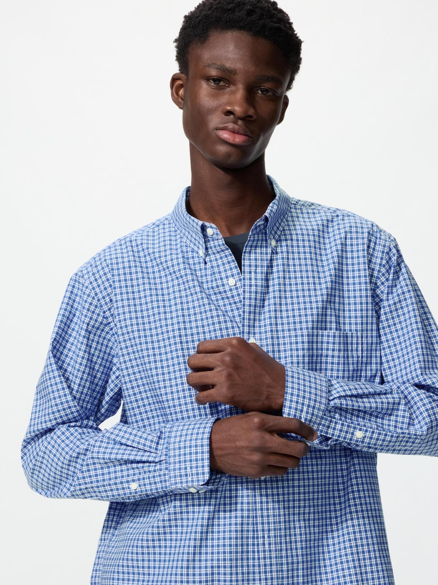 Uniqlo Япония Широкая рубашка в клетку на пуговицах 64 BLUE/S