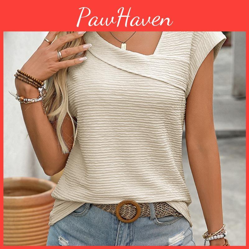 Fashion Spring Summer Womens Casual Solid Color Print Short Sleeve Vneck Blouses Shirts
